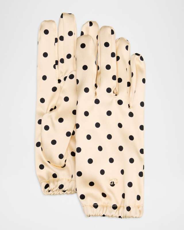 Polka Dot-Print Silk Gloves